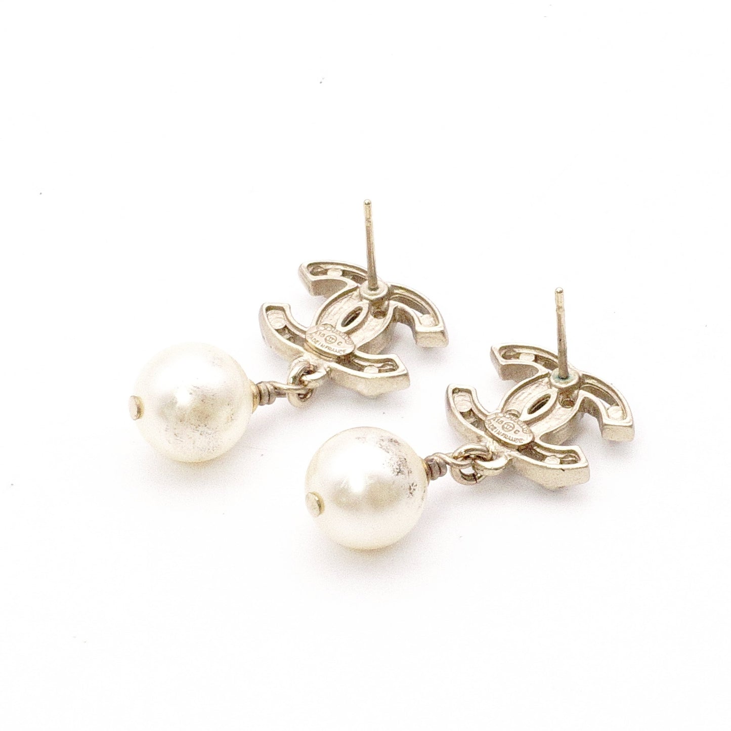 CHANEL Earrings, Metal/Fake Pearls, White, Women's, CC Mark, CC Logo