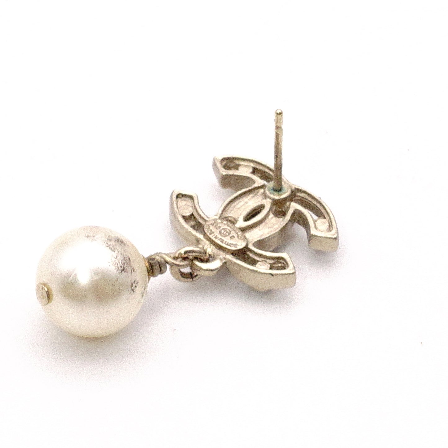 CHANEL Earrings, Metal/Fake Pearls, White, Women's, CC Mark, CC Logo