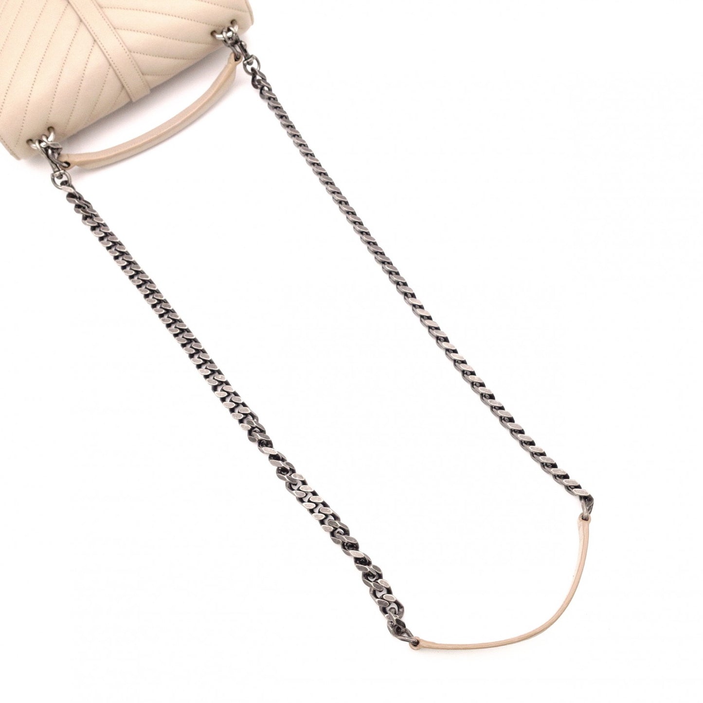 SAINT LAURENT College Handbag, Leather, Beige, 2-Way, Silver Hardware, Crossbody
