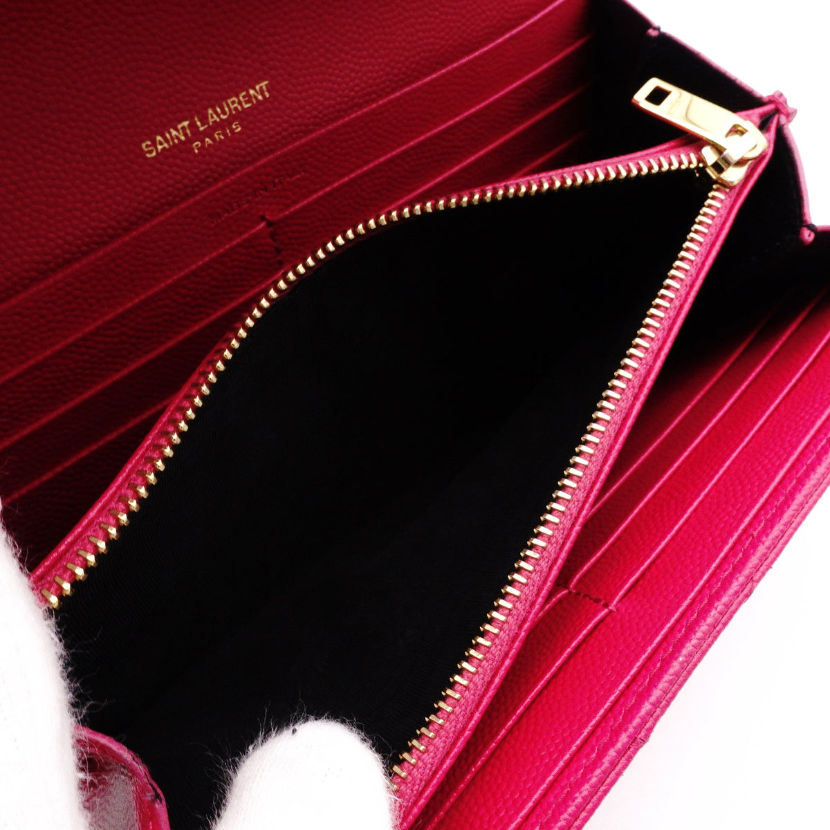 SAINT LAURENT Cassandra Long Wallet, Leather, Pink, Women's, YSL, Gold Hardware