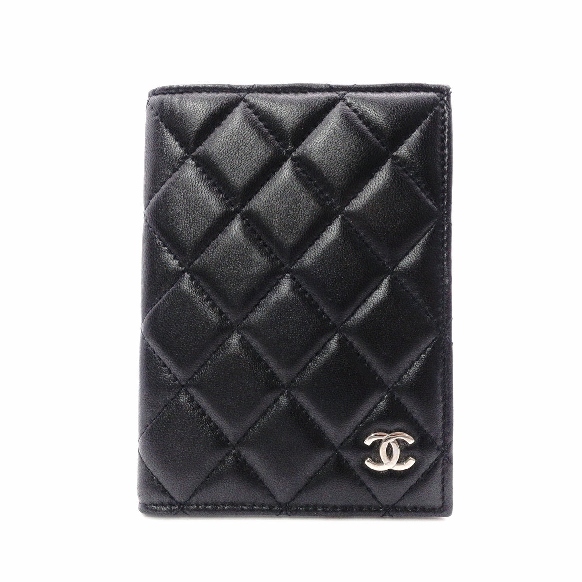 CHANEL Lambskin Notebook Cover, Leather, Black, Women's, CC Logo, Silver Hardware, Black