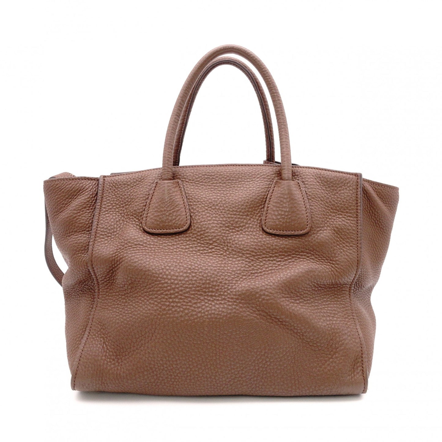 PRADA Vittello Dino Handbag, Leather, Brown, 2-Way Crossbody
