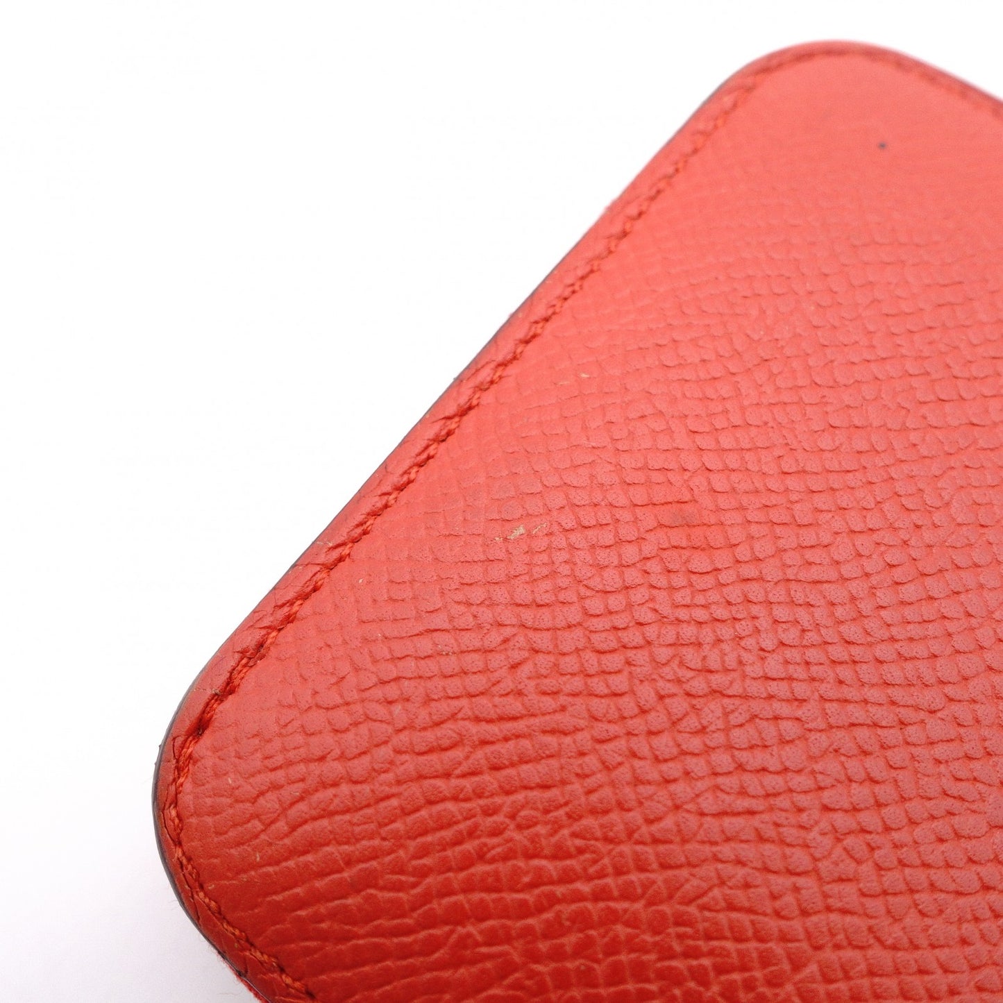 HERMES Silk-In Compact Coin Case, Leather, Red, Silver Hardware