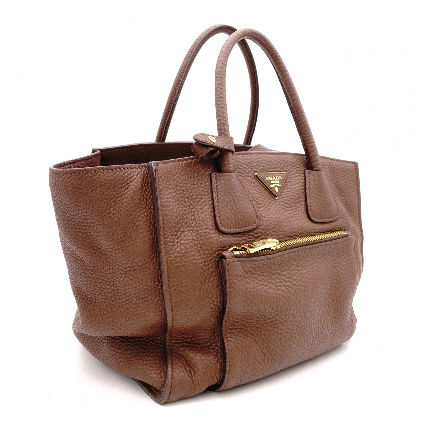 PRADA Vittello Dino Handbag, Leather, Brown, 2-Way Crossbody