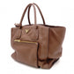 PRADA Vittello Dino Handbag, Leather, Brown, 2-Way Crossbody