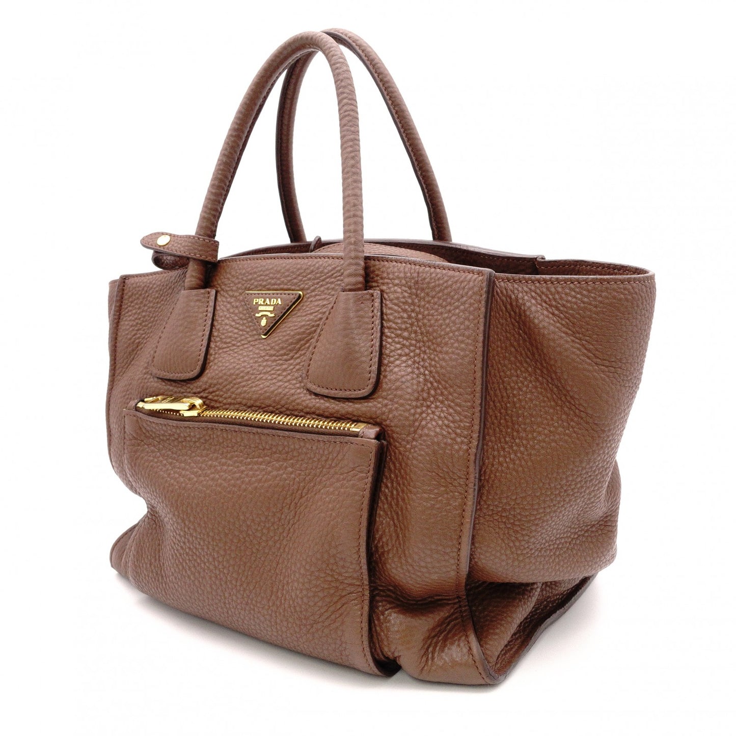 PRADA Vittello Dino Handbag, Leather, Brown, 2-Way Crossbody