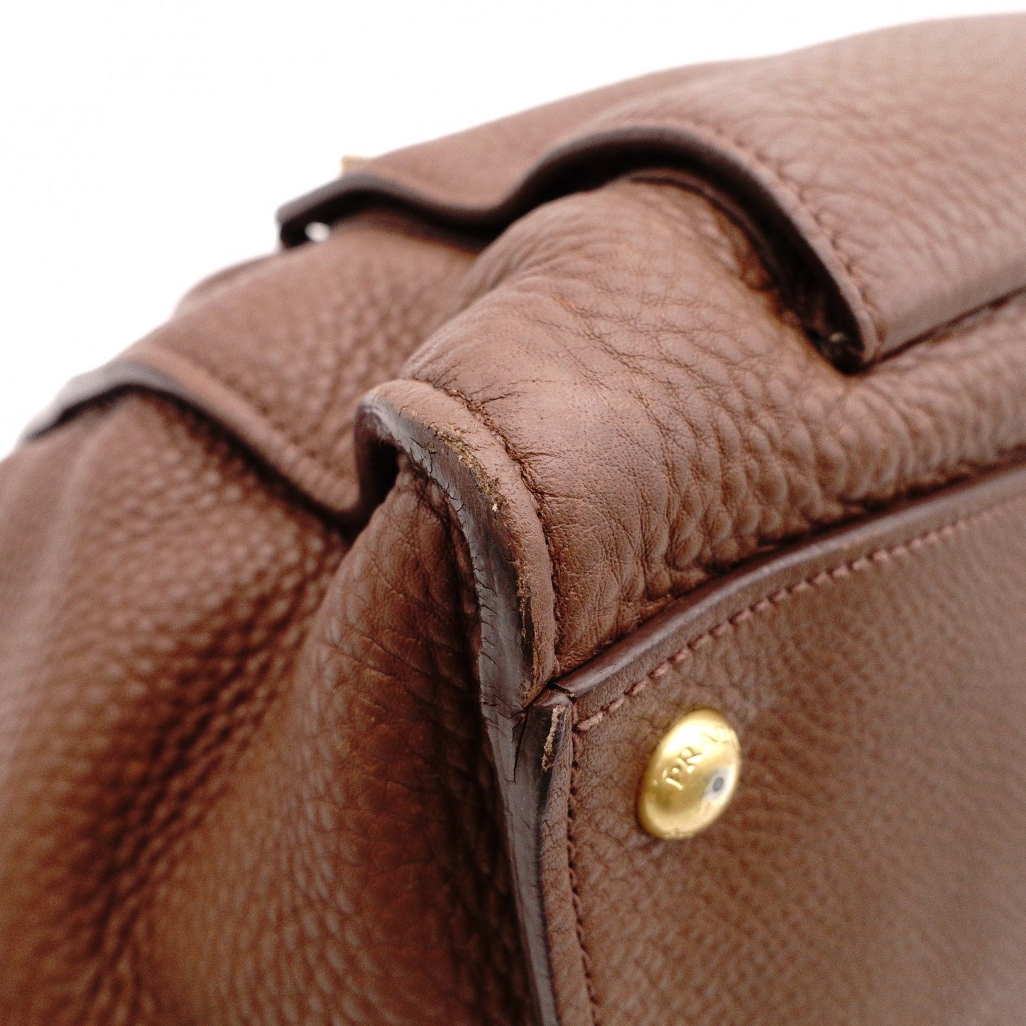 PRADA Vittello Dino Handbag, Leather, Brown, 2-Way Crossbody