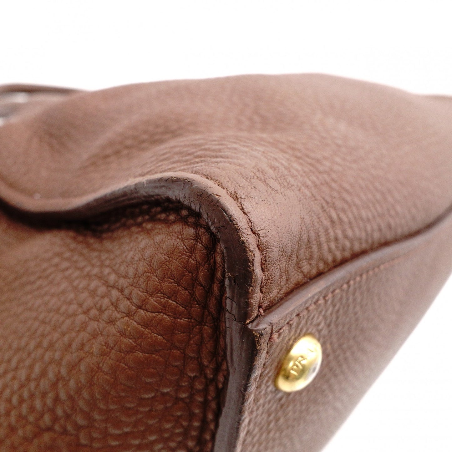 PRADA Vittello Dino Handbag, Leather, Brown, 2-Way Crossbody