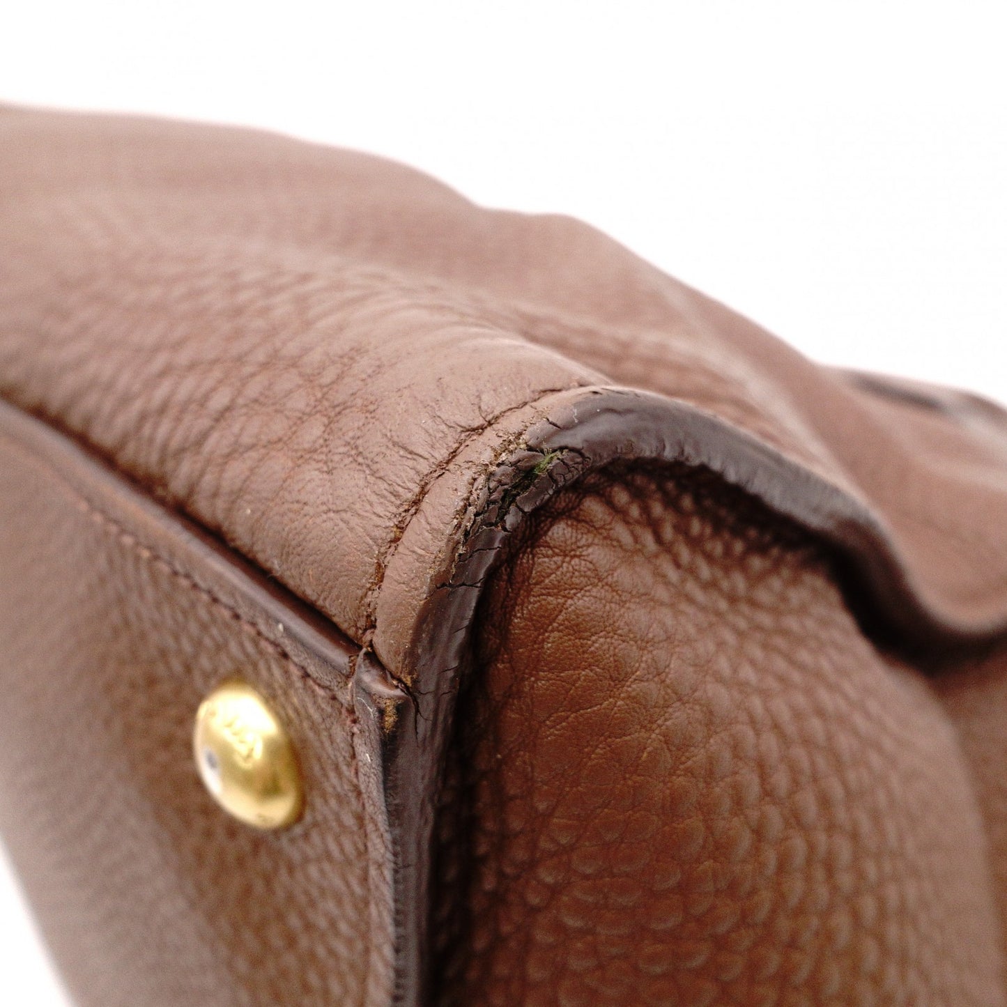 PRADA Vittello Dino Handbag, Leather, Brown, 2-Way Crossbody