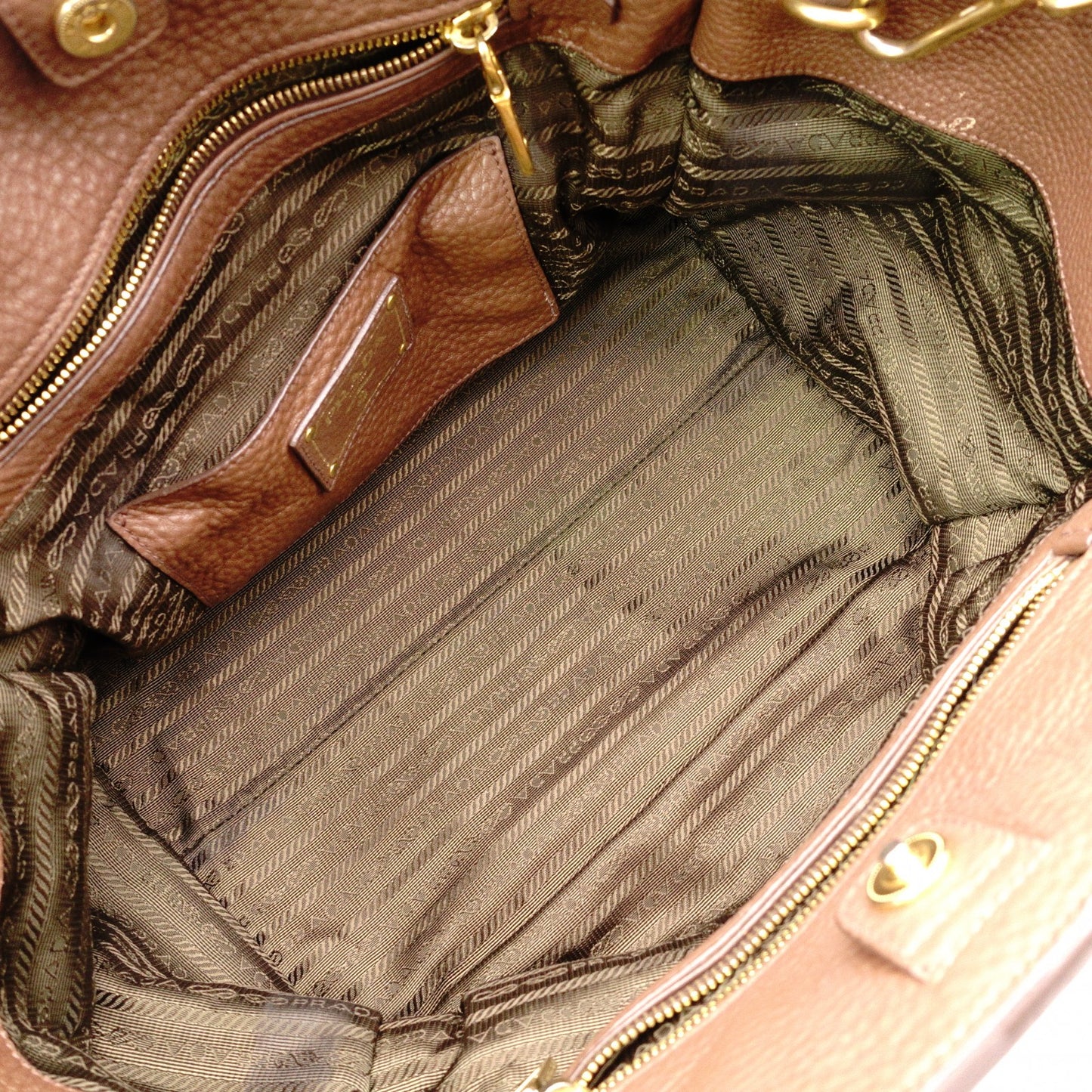 PRADA Vittello Dino Handbag, Leather, Brown, 2-Way Crossbody