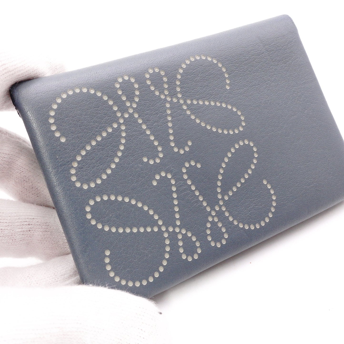 LOEWE Anagram Card Case, Leather, Blue, Women's, Logo, Business Card Holder