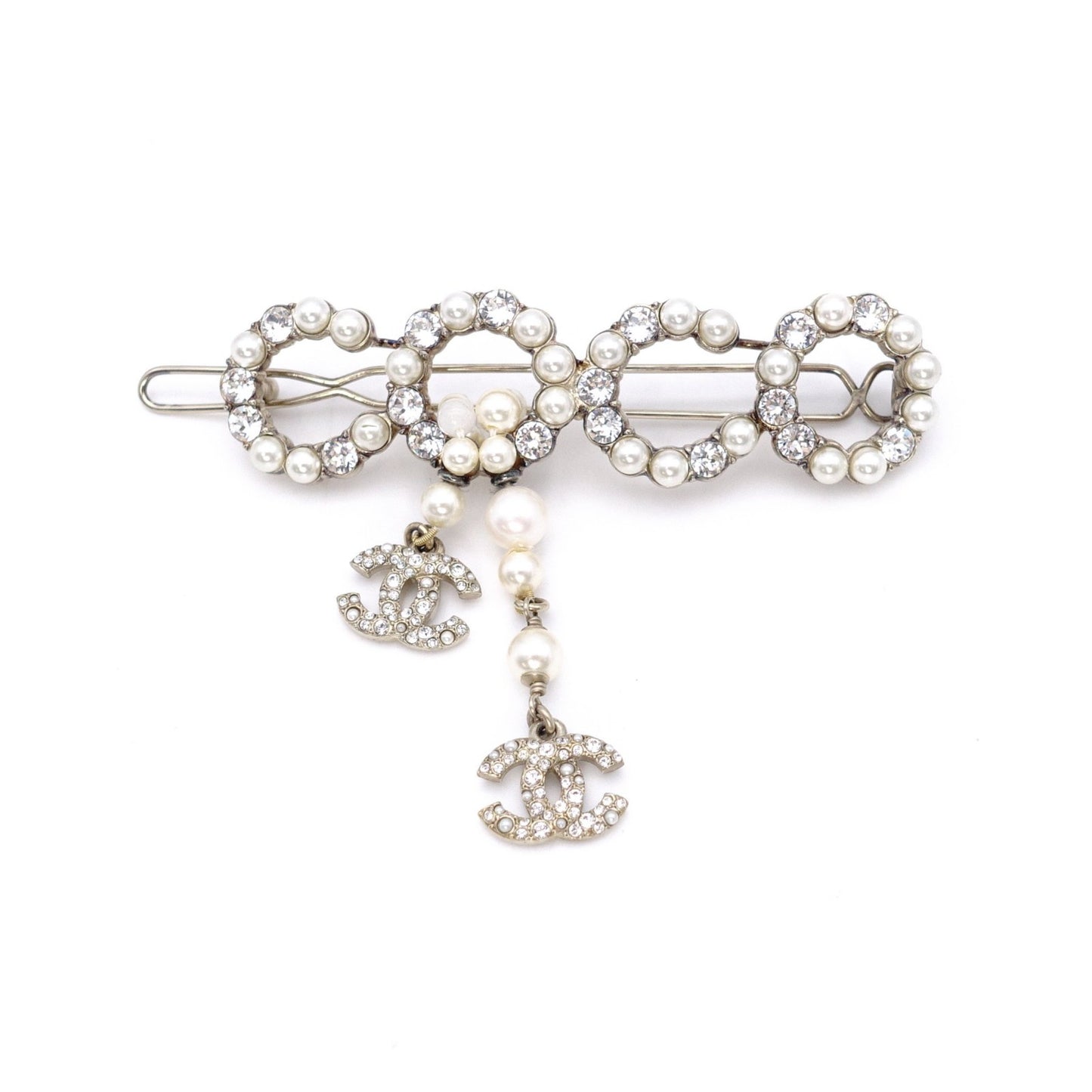 CHANEL Hair Accessory: Metal, Rhinestones, Faux Pearls, Gold Barrette