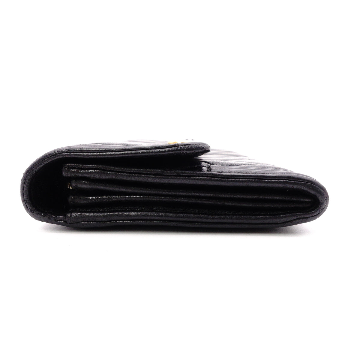 CHANEL Lambskin Flap Long Wallet, Matelassé, Boy Chanel, Long Wallet, Leather, Black, Gold Hardware