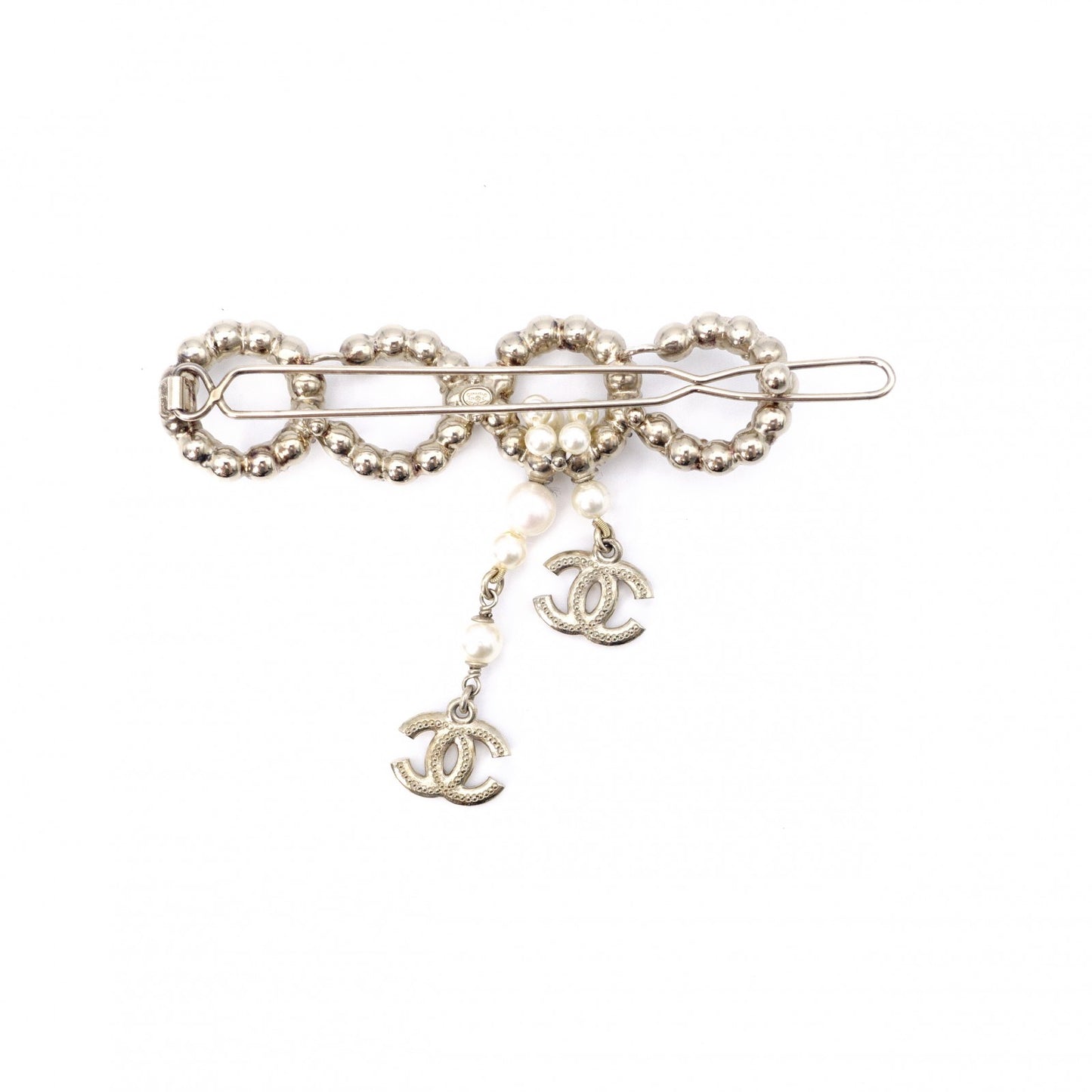 CHANEL Hair Accessory: Metal, Rhinestones, Faux Pearls, Gold Barrette