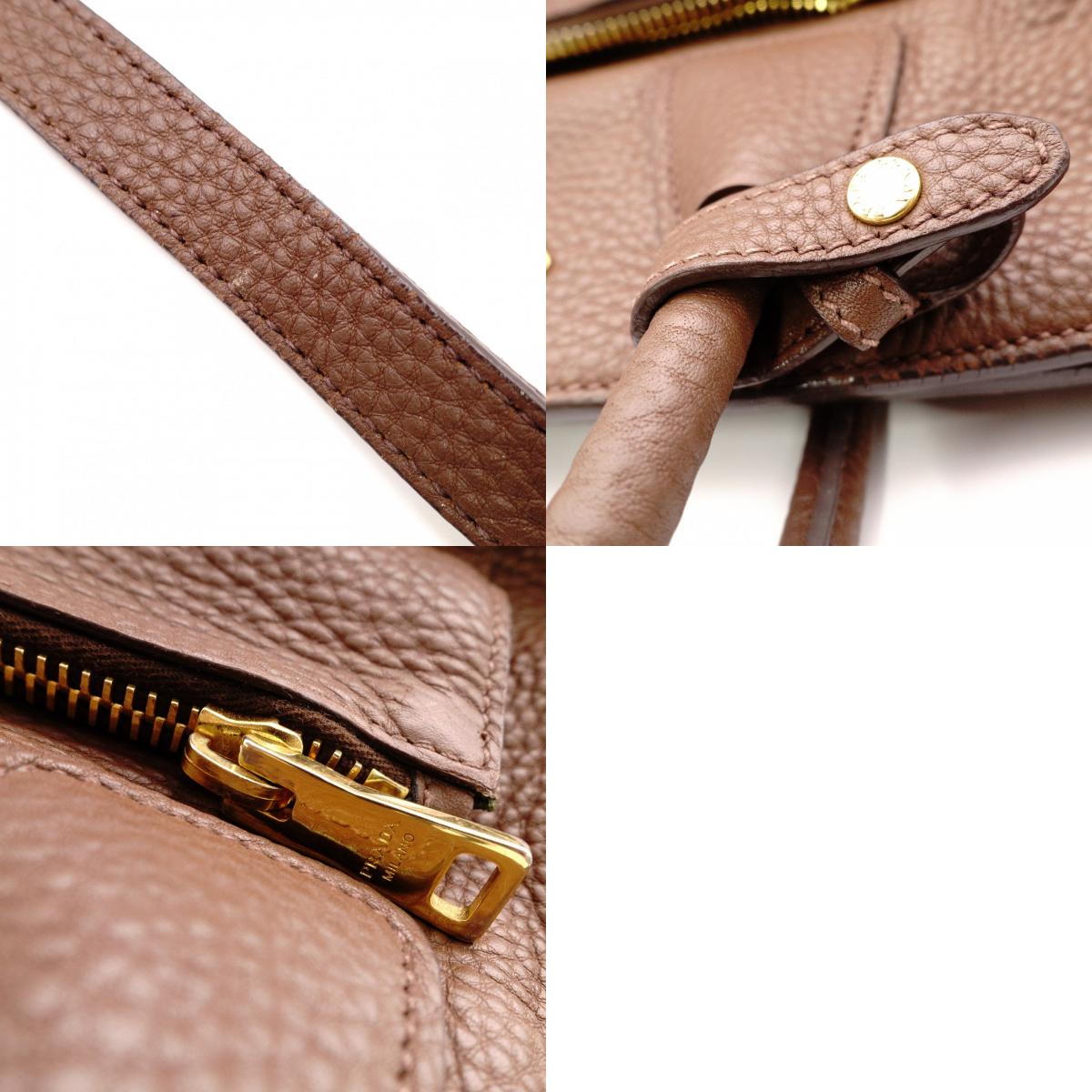 PRADA Vittello Dino Handbag, Leather, Brown, 2-Way Crossbody