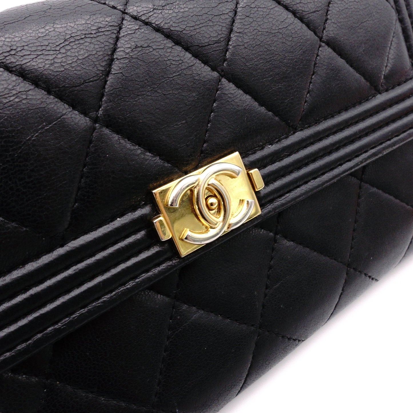 CHANEL Lambskin Flap Long Wallet, Matelassé, Boy Chanel, Long Wallet, Leather, Black, Gold Hardware