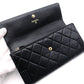 CHANEL Lambskin Flap Long Wallet, Matelassé, Boy Chanel, Long Wallet, Leather, Black, Gold Hardware