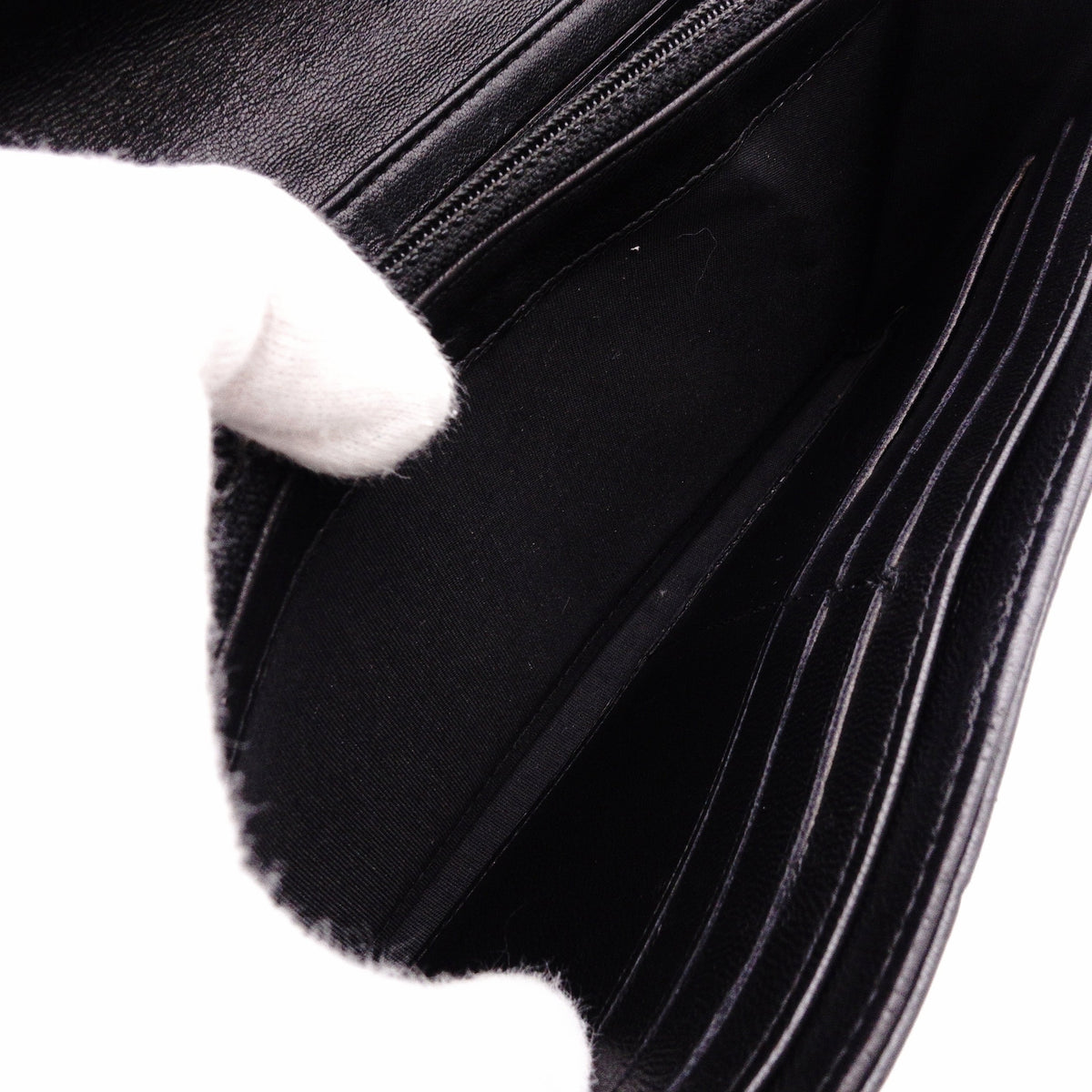CHANEL Lambskin Flap Long Wallet, Matelassé, Boy Chanel, Long Wallet, Leather, Black, Gold Hardware