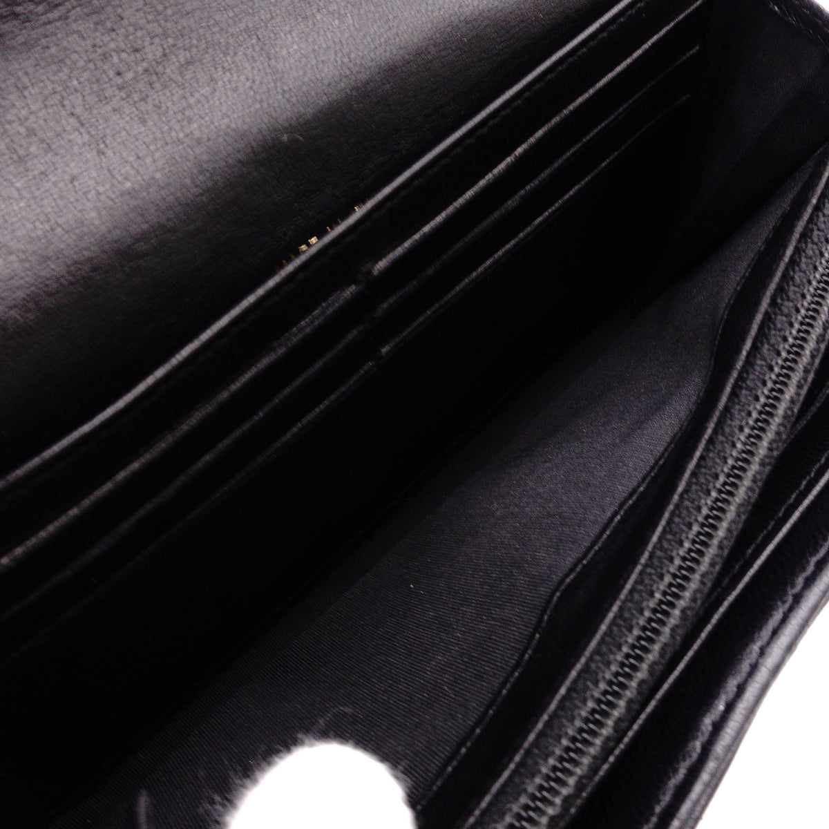 CHANEL Lambskin Flap Long Wallet, Matelassé, Boy Chanel, Long Wallet, Leather, Black, Gold Hardware