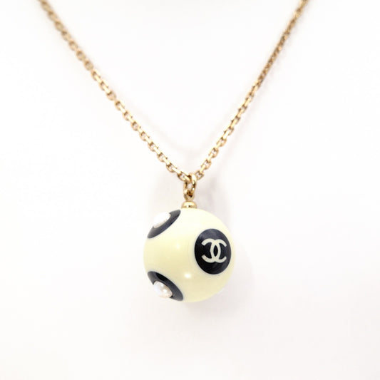 CHANEL Necklace, Metal and Plastic, Gold Balls, CC Logo