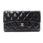 CHANEL Lambskin Flap Long Wallet, Matelassé Classic, Long Wallet, Leather, Black, Gold Hardware