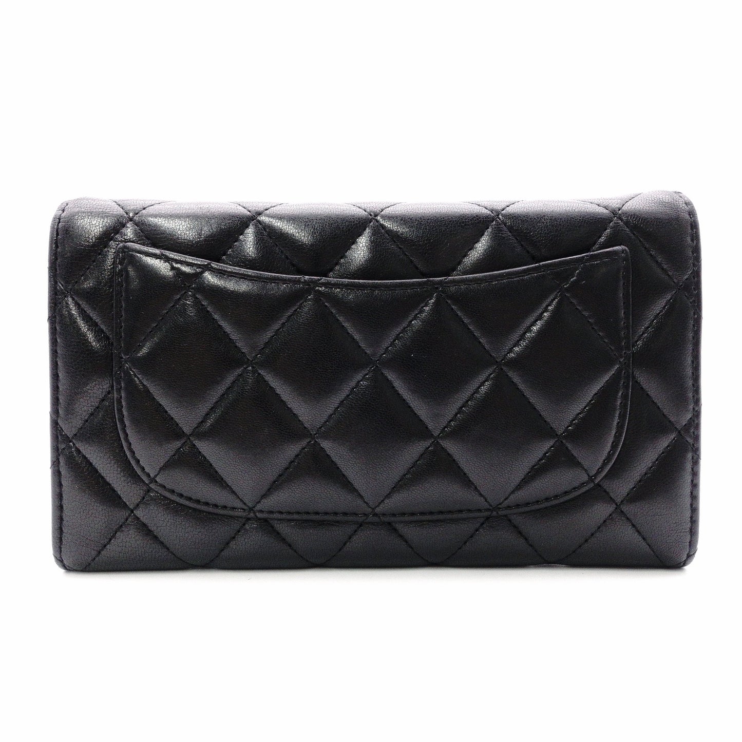 CHANEL Lambskin Flap Long Wallet, Matelassé Classic, Long Wallet, Leather, Black, Gold Hardware