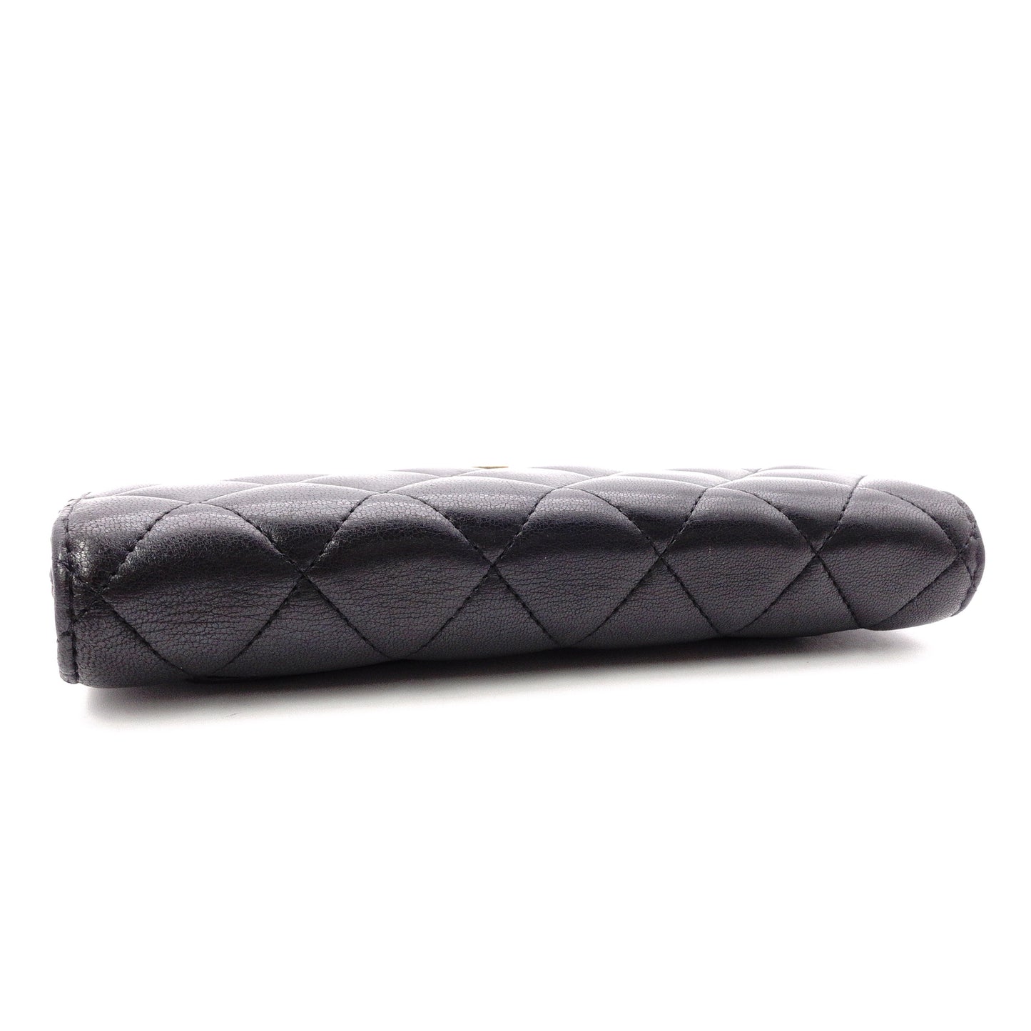 CHANEL Lambskin Flap Long Wallet, Matelassé Classic, Long Wallet, Leather, Black, Gold Hardware