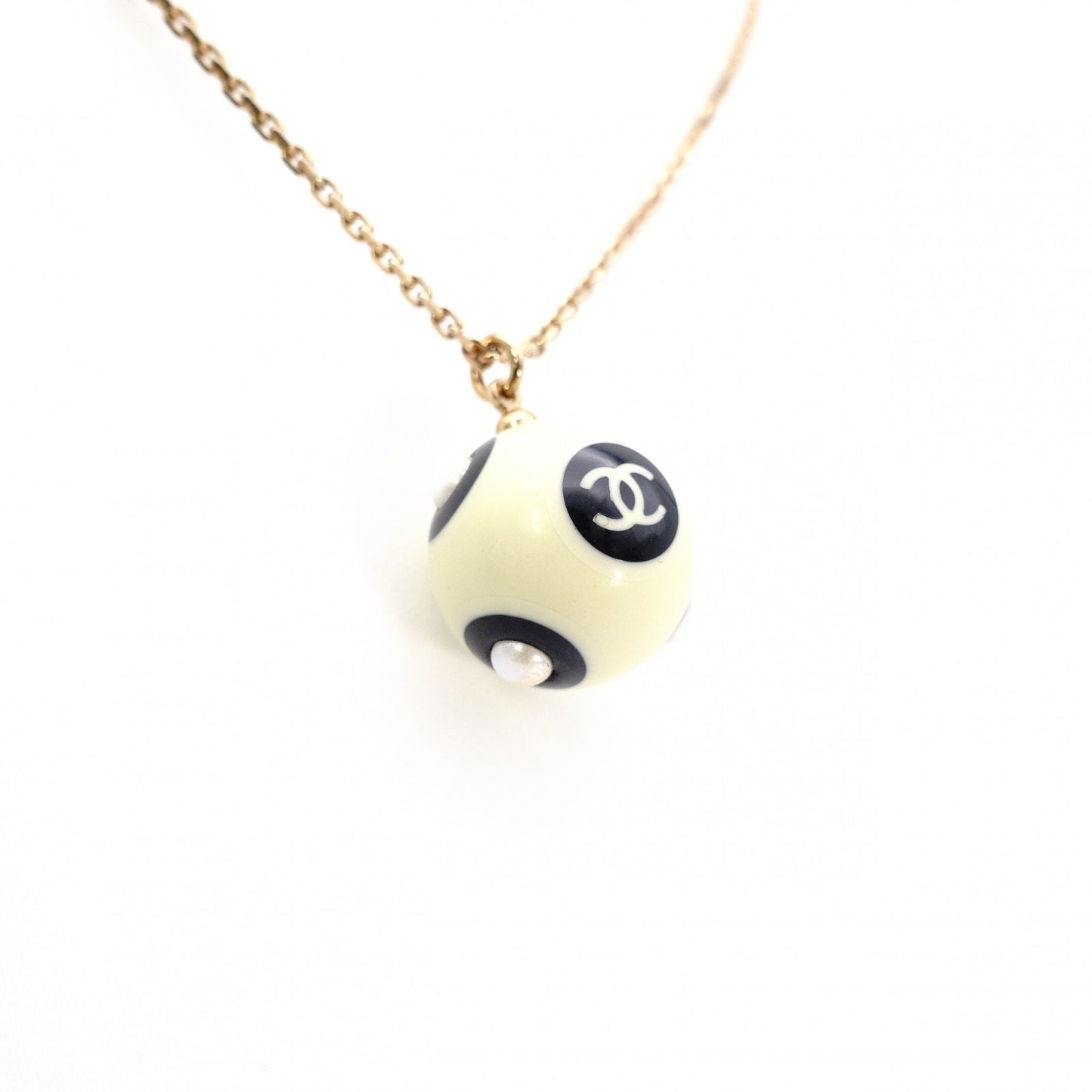 CHANEL Necklace, Metal and Plastic, Gold Balls, CC Logo