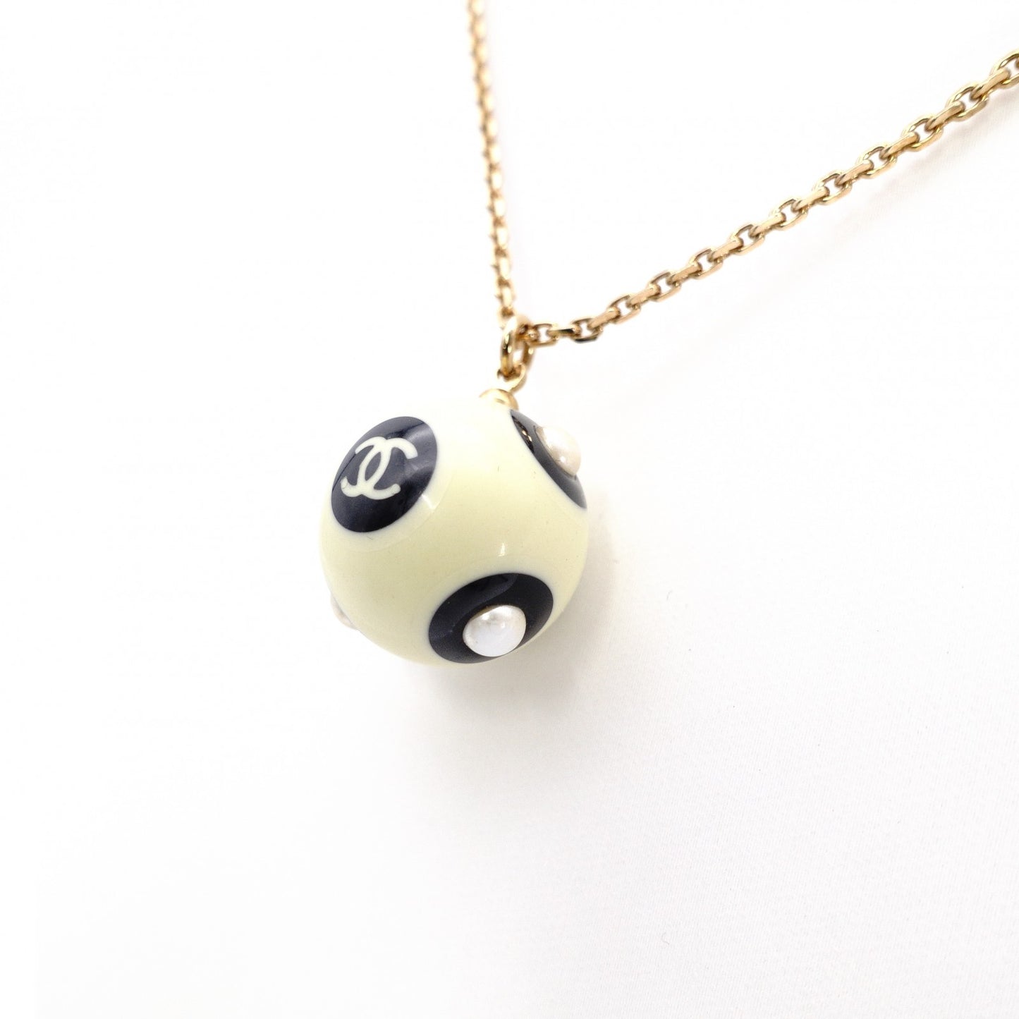 CHANEL Necklace, Metal and Plastic, Gold Balls, CC Logo