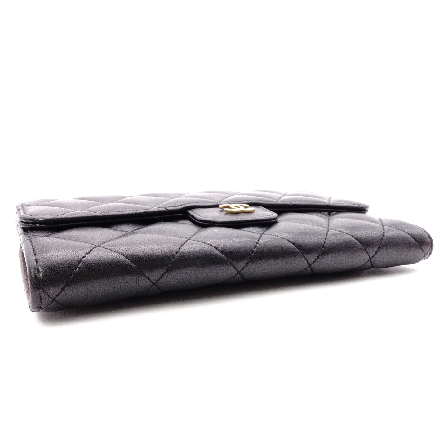 CHANEL Lambskin Flap Long Wallet, Matelassé Classic, Long Wallet, Leather, Black, Gold Hardware
