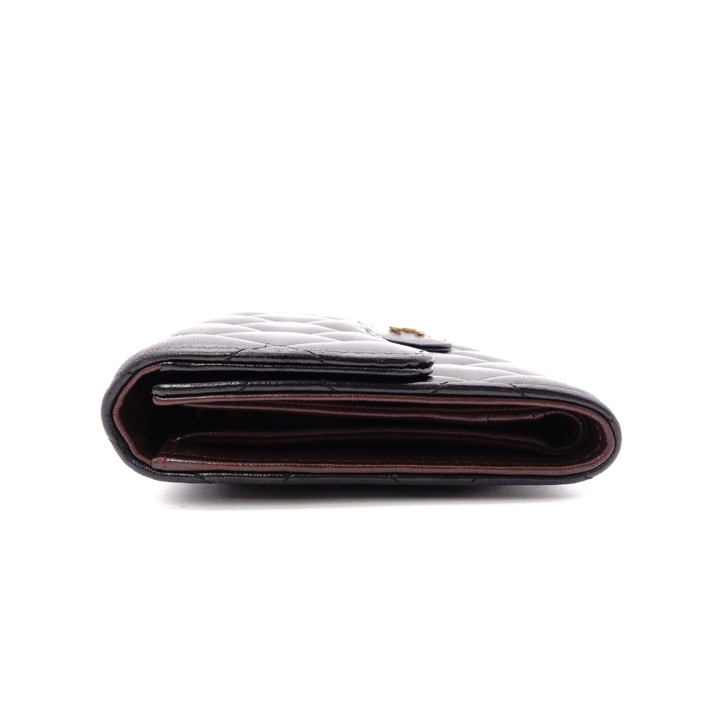 CHANEL Lambskin Flap Long Wallet, Matelassé Classic, Long Wallet, Leather, Black, Gold Hardware
