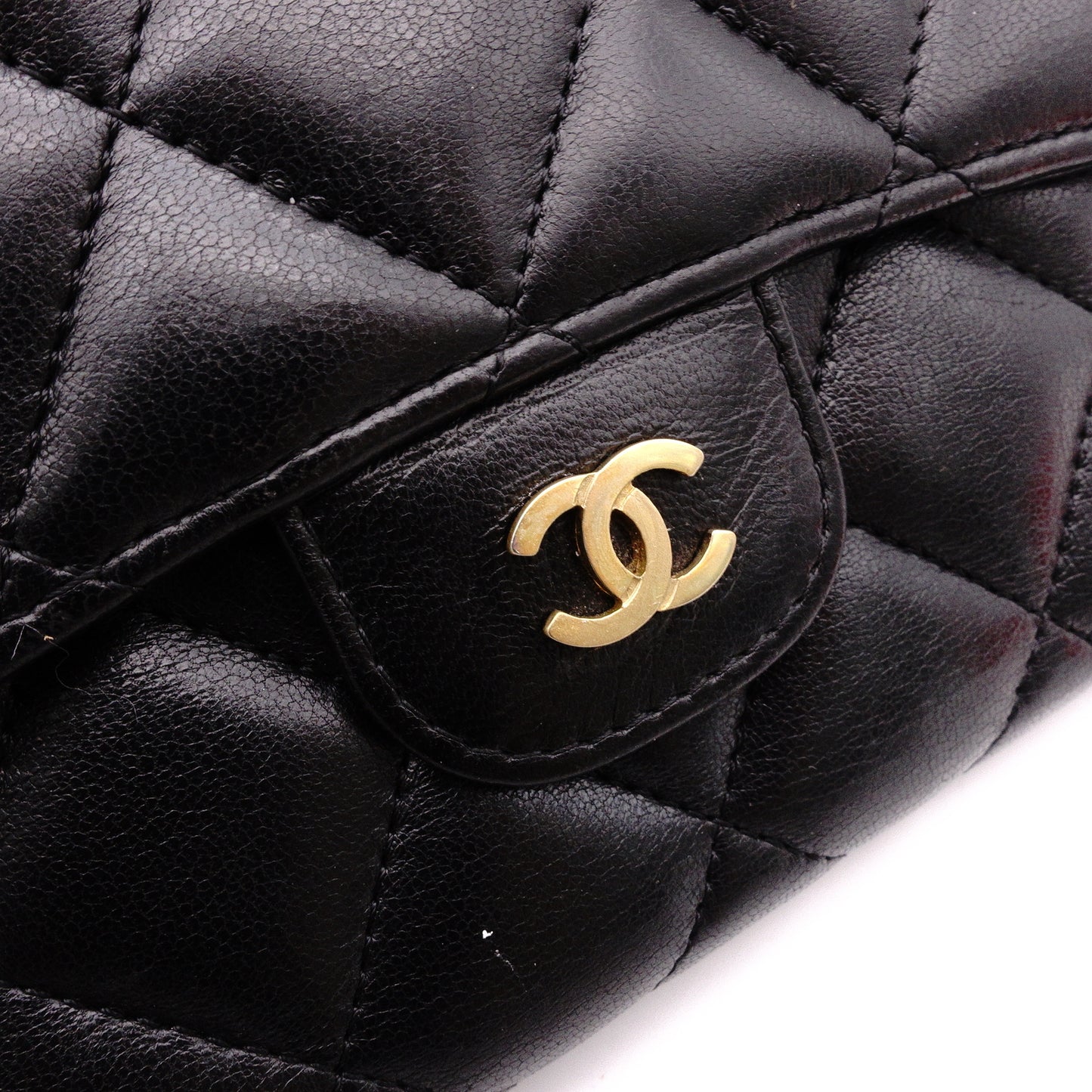 CHANEL Lambskin Flap Long Wallet, Matelassé Classic, Long Wallet, Leather, Black, Gold Hardware