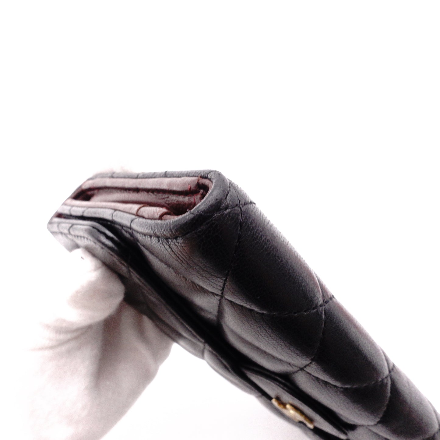 CHANEL Lambskin Flap Long Wallet, Matelassé Classic, Long Wallet, Leather, Black, Gold Hardware