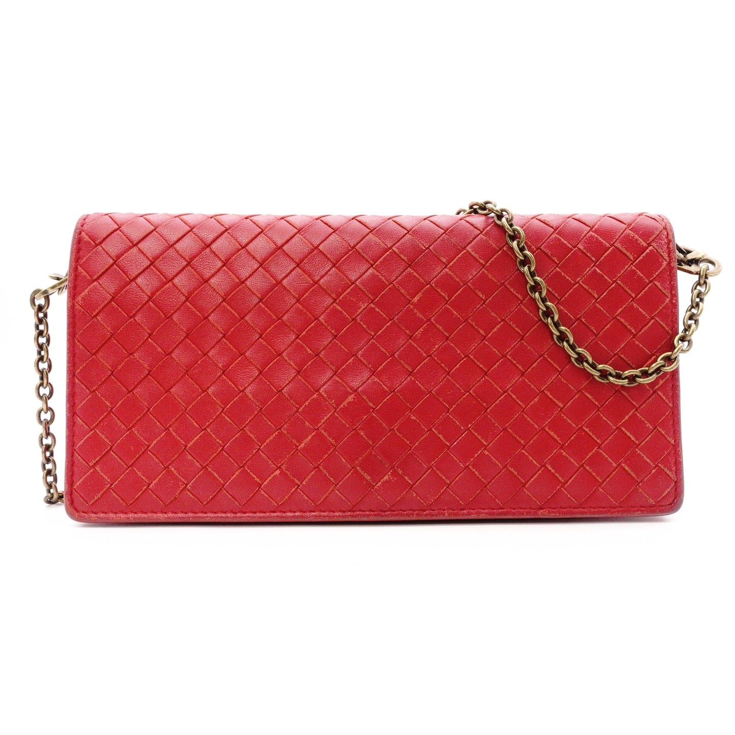 Bottega Veneta Intrecciato Shoulder Bag, Leather, Red, Women's, Wallet Chain, Red