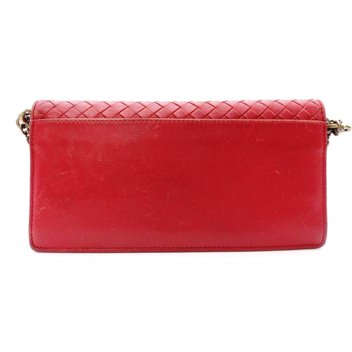 Bottega Veneta Intrecciato Shoulder Bag, Leather, Red, Women's, Wallet Chain, Red