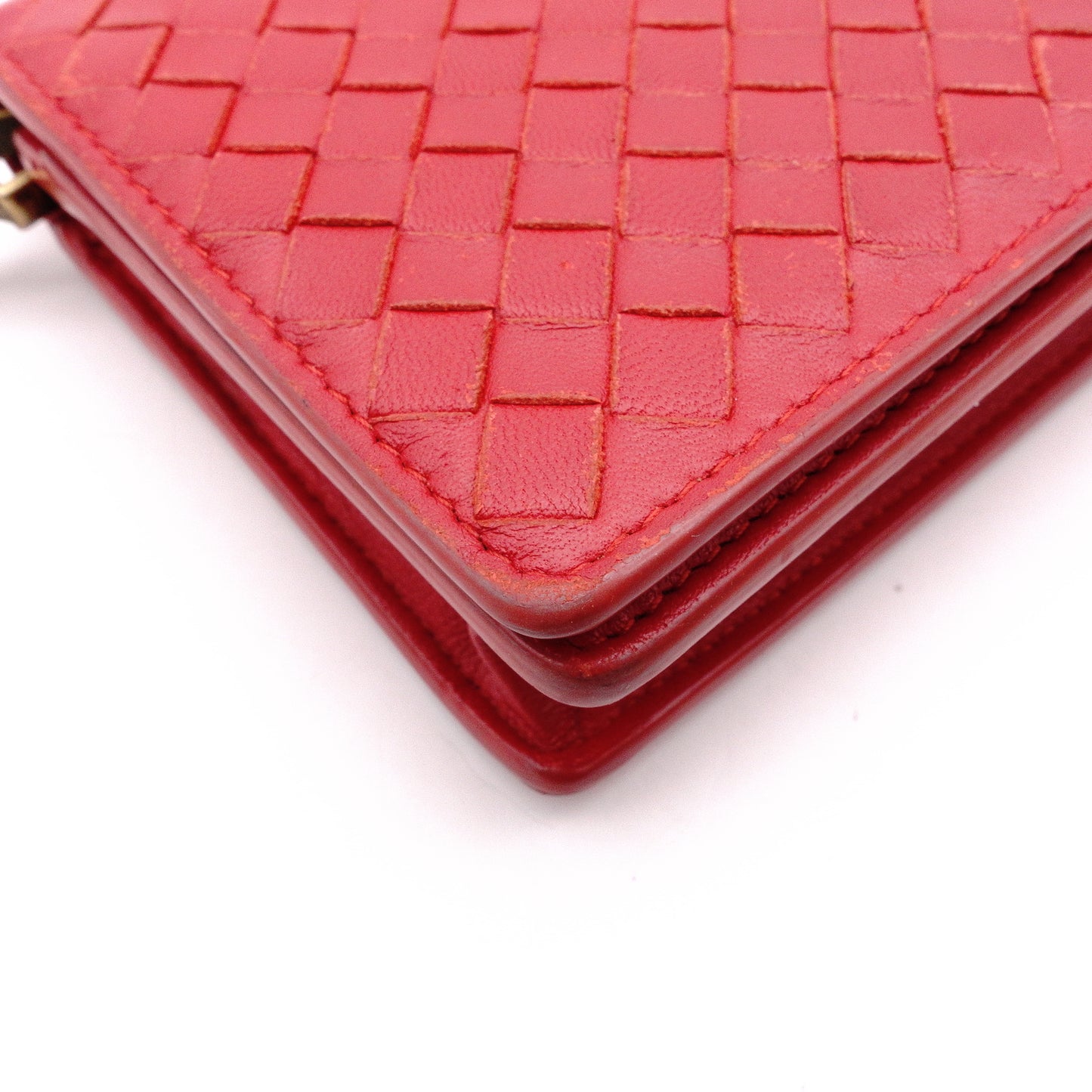 Bottega Veneta Intrecciato Shoulder Bag, Leather, Red, Women's, Wallet Chain, Red