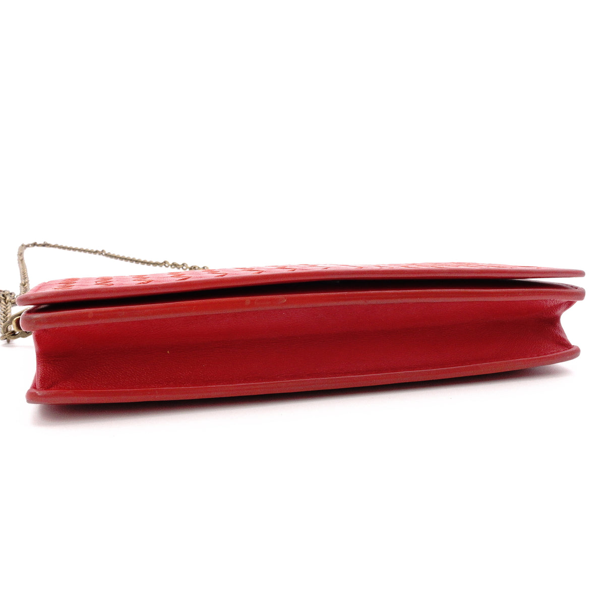 Bottega Veneta Intrecciato Shoulder Bag, Leather, Red, Women's, Wallet Chain, Red