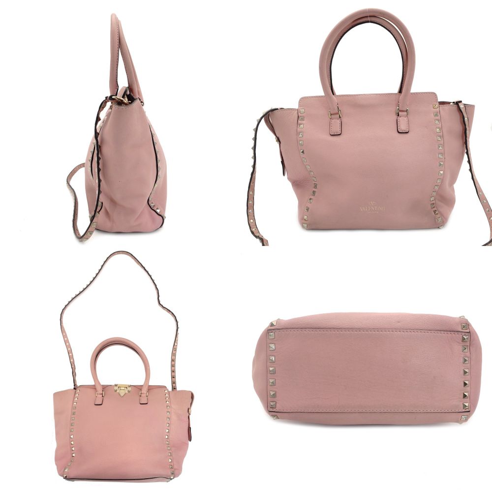 Valentino Garavani Stud Handbag Pink 2Way Leather Crossbody 7-9-634