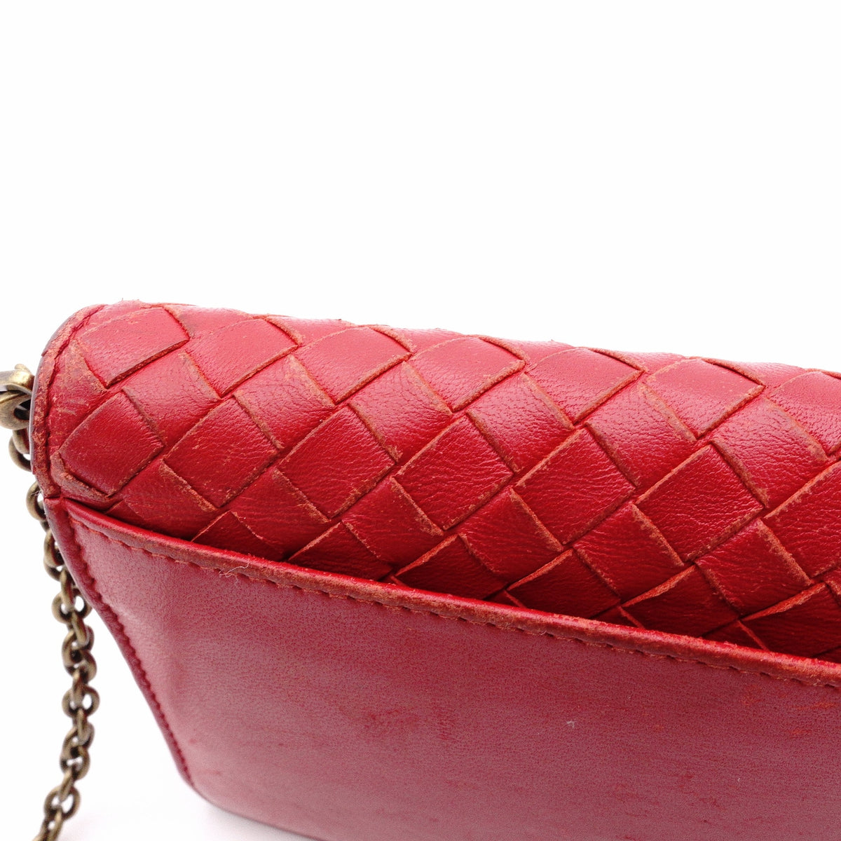 Bottega Veneta Intrecciato Shoulder Bag, Leather, Red, Women's, Wallet Chain, Red