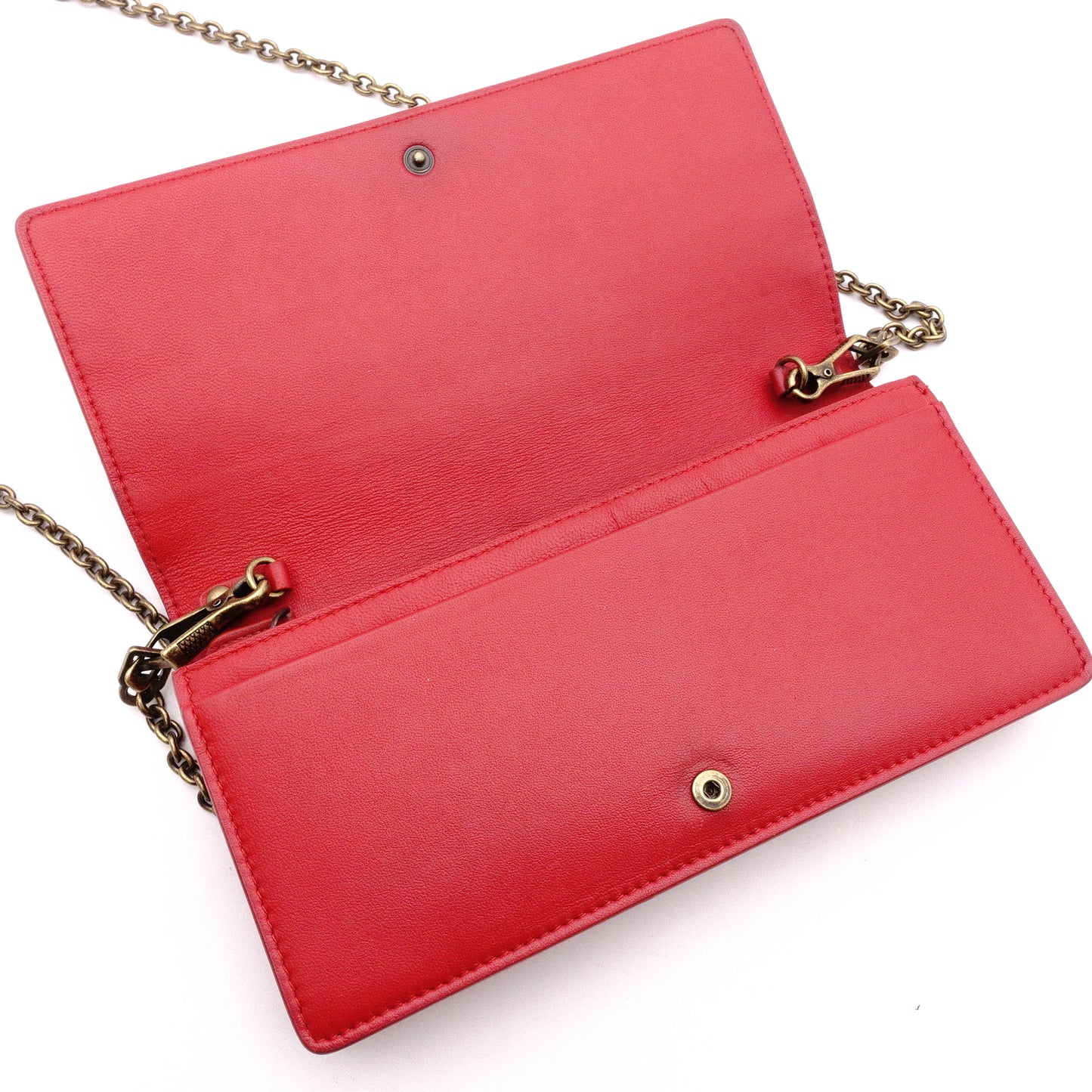 Bottega Veneta Intrecciato Shoulder Bag, Leather, Red, Women's, Wallet Chain, Red