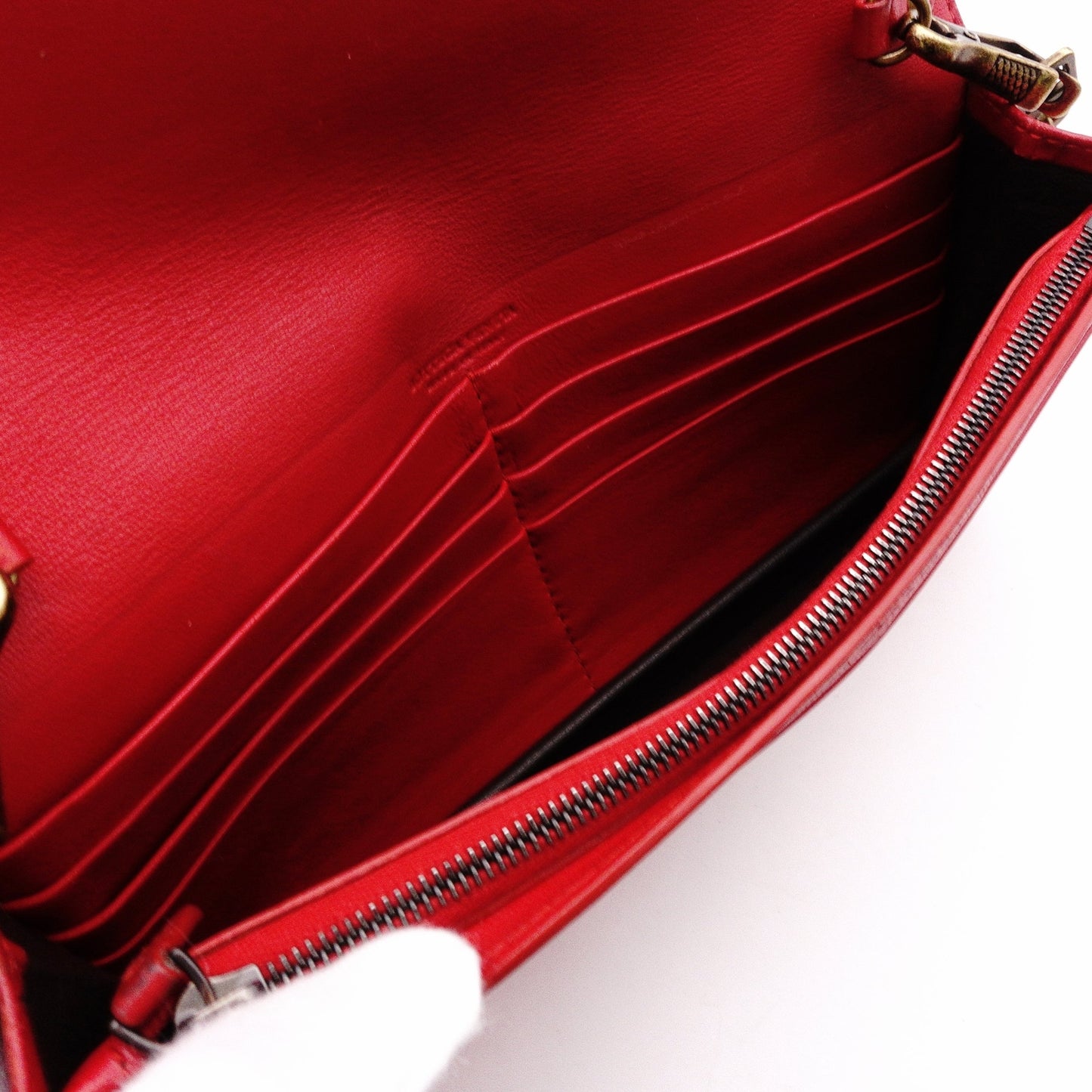 Bottega Veneta Intrecciato Shoulder Bag, Leather, Red, Women's, Wallet Chain, Red