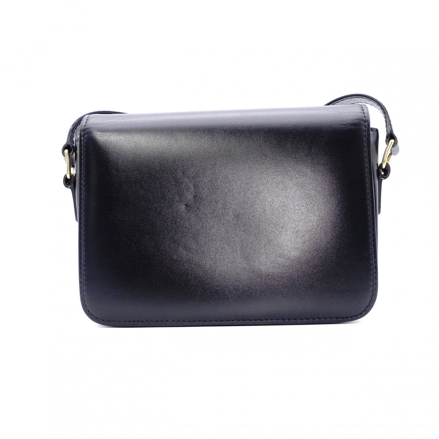 CELINE Teen Triomphe Shoulder Bag, Leather, Black with Gold Hardware
