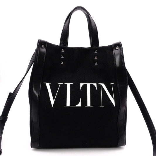 Valentino Garavani VLTN Handbag, Canvas, Black, Women's, 2-Way Crossbody