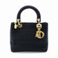 Christian Dior Lady Dior Handbag Black Nylon Gold Hardware Cannage R801996