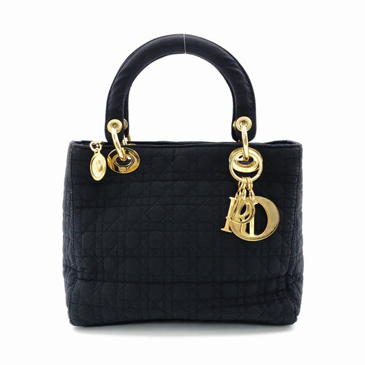 Christian Dior Lady Dior Handbag Black Nylon Gold Hardware Cannage R801996