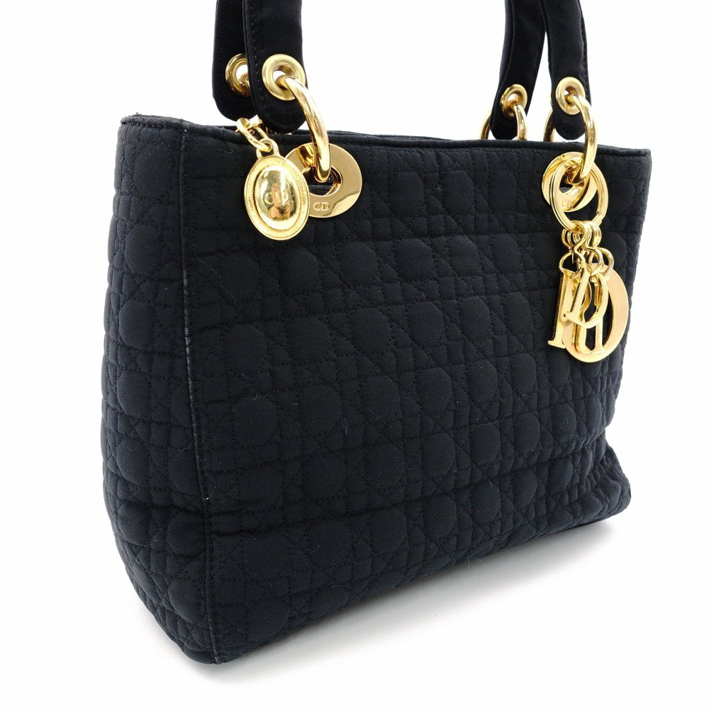 Christian Dior Lady Dior Handbag Black Nylon Gold Hardware Cannage R801996