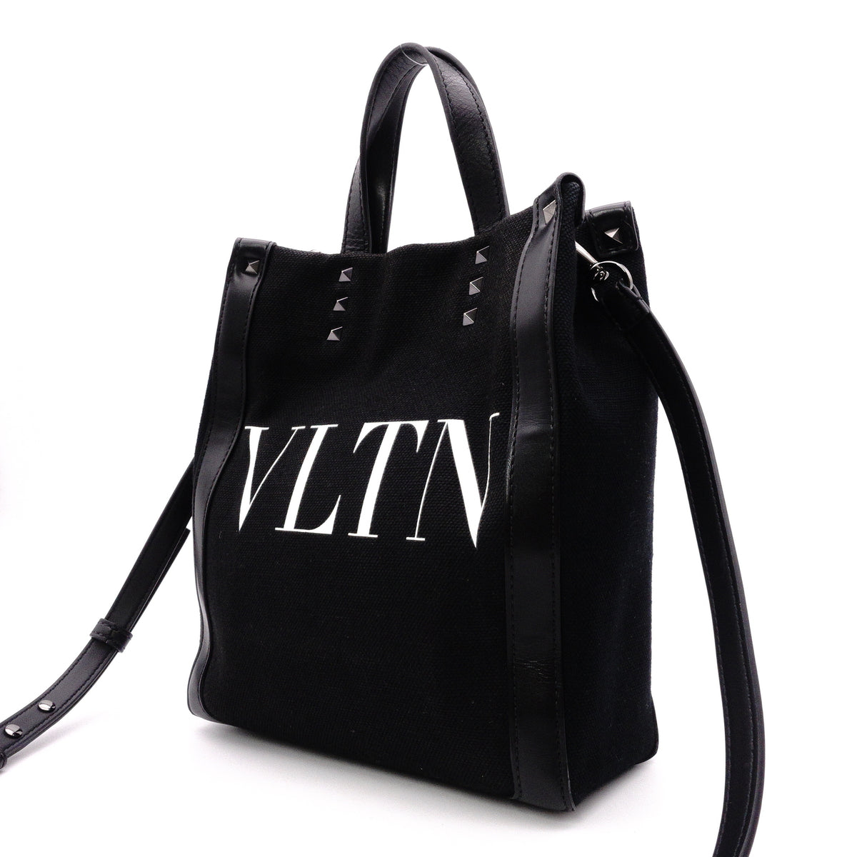 Valentino Garavani VLTN Handbag, Canvas, Black, Women's, 2-Way Crossbody