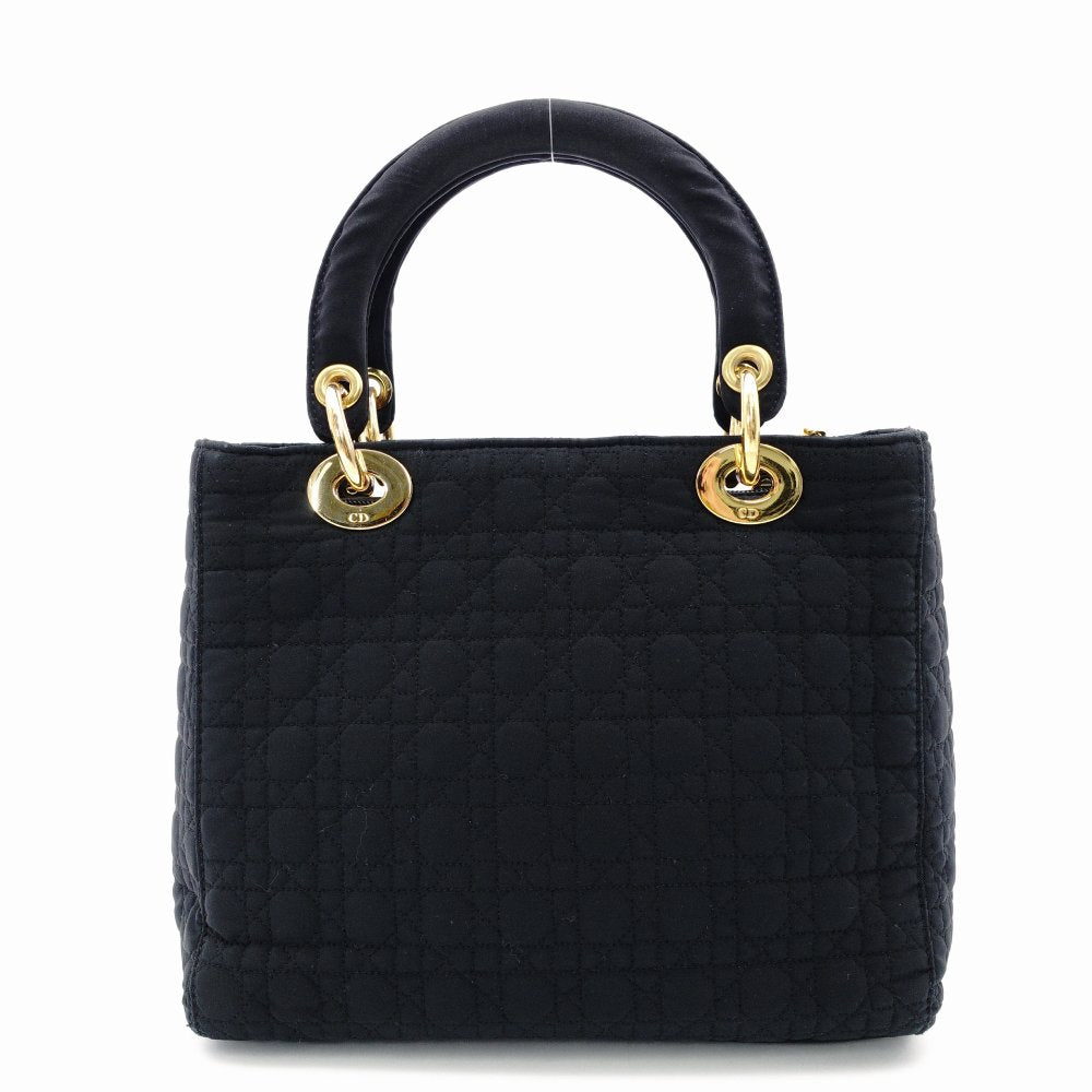 Christian Dior Lady Dior Handbag Black Nylon Gold Hardware Cannage R801996