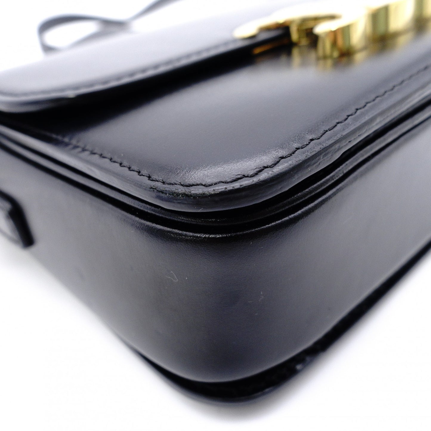 CELINE Teen Triomphe Shoulder Bag, Leather, Black with Gold Hardware