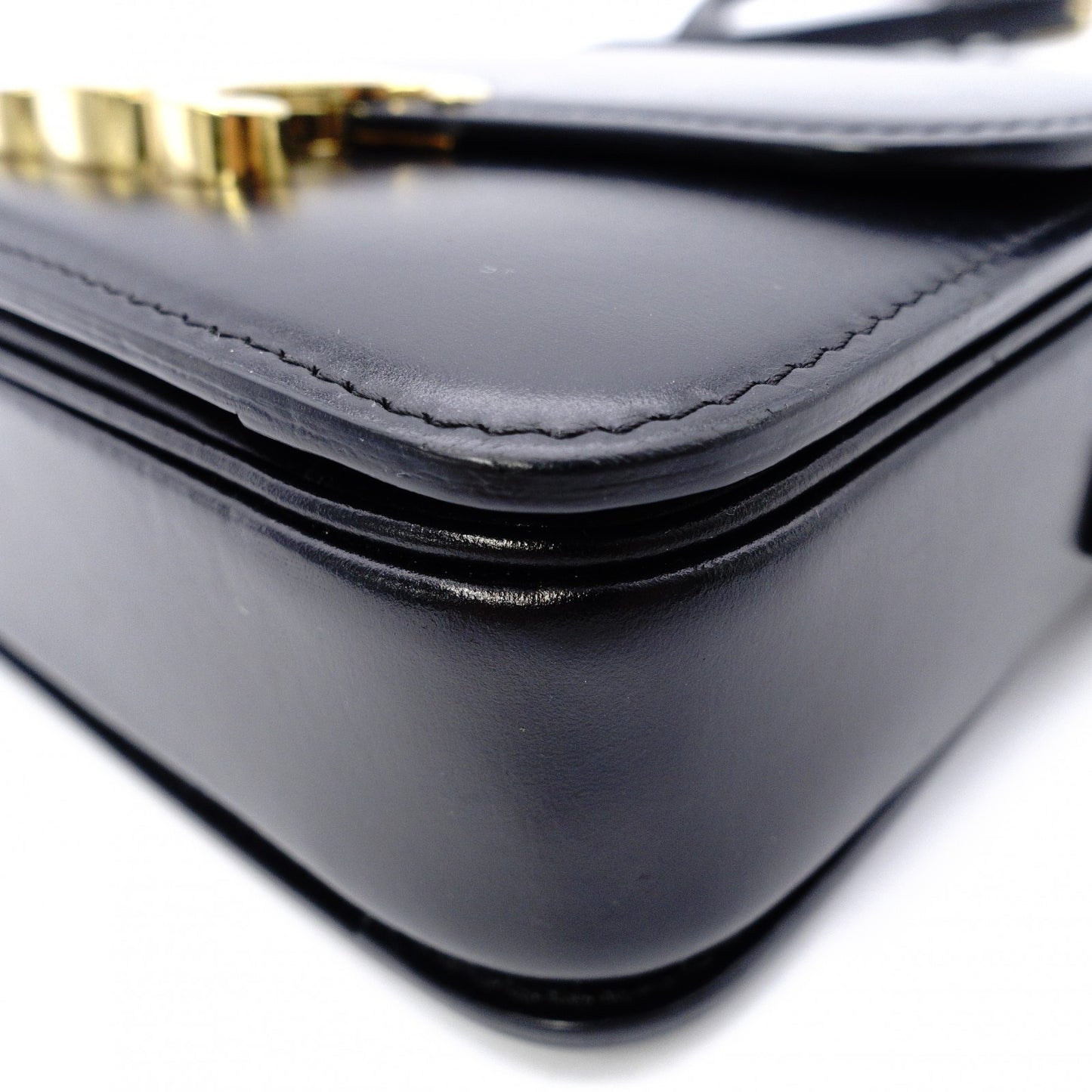 CELINE Teen Triomphe Shoulder Bag, Leather, Black with Gold Hardware